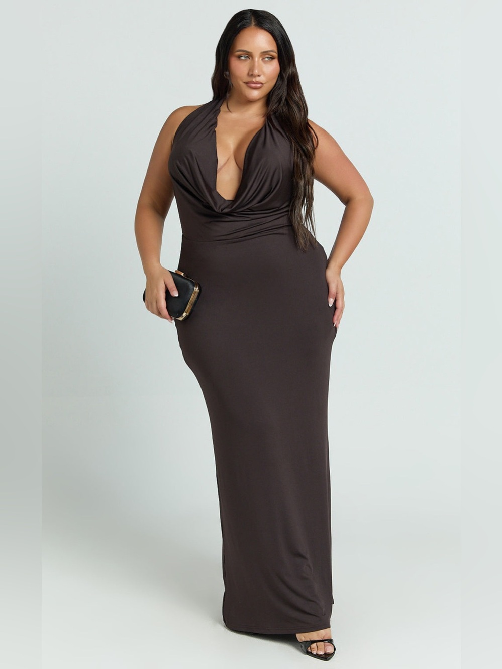 SHOWPO. Sylvana cowl halter neck long maxi bodycon dress size US 12